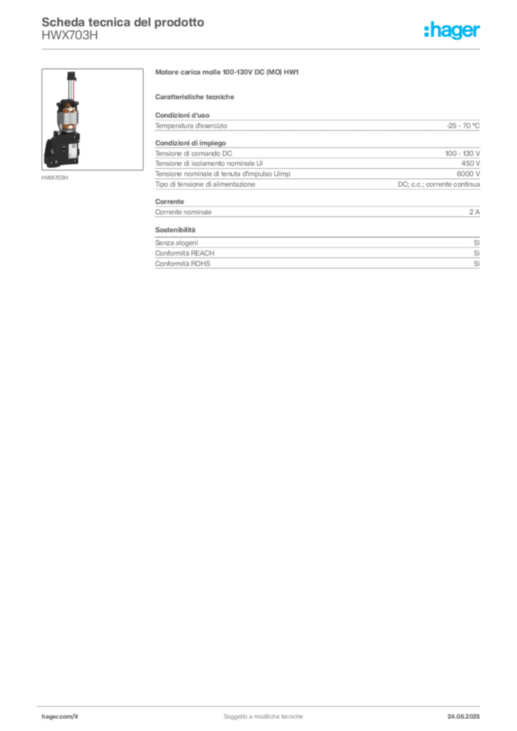 Immagine Hager Scheda tecnica del prodotto HWX703H | Hager Italia