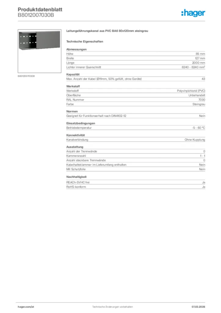 Bild Hager Produktdatenblatt B8012007030B | Hager Deutschland