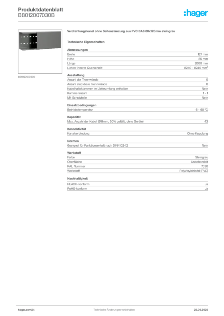 Bild Hager Produktdatenblatt B8012007030B | Hager Deutschland