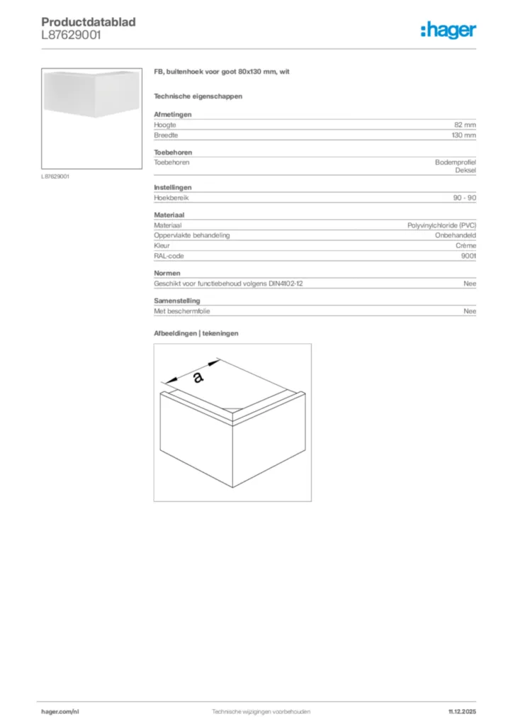 Afbeelding Hager Productdatablad L87629001 | Hager Nederland