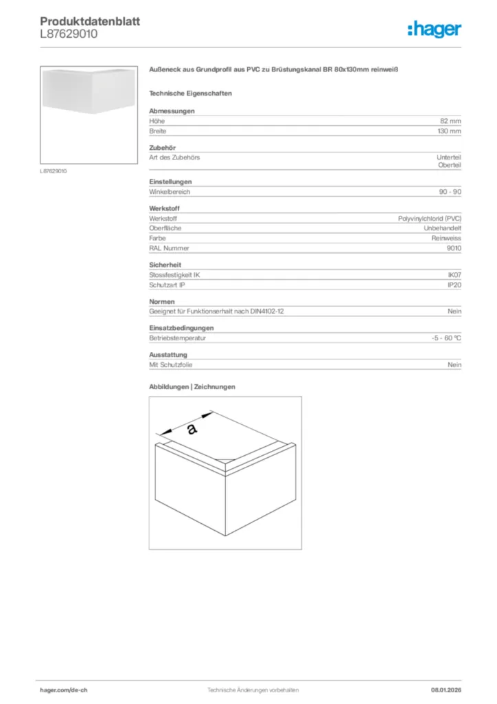 Bild Hager Produktdatenblatt L87629010 | Hager Schweiz