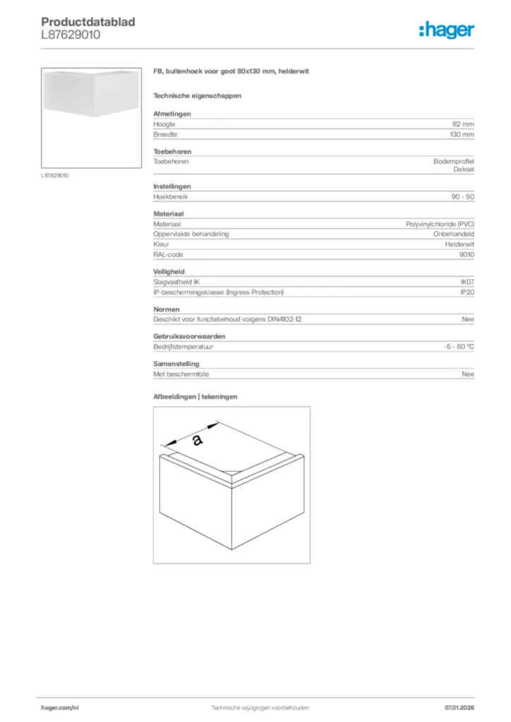 Afbeelding Hager Productdatablad L87629010 | Hager Nederland