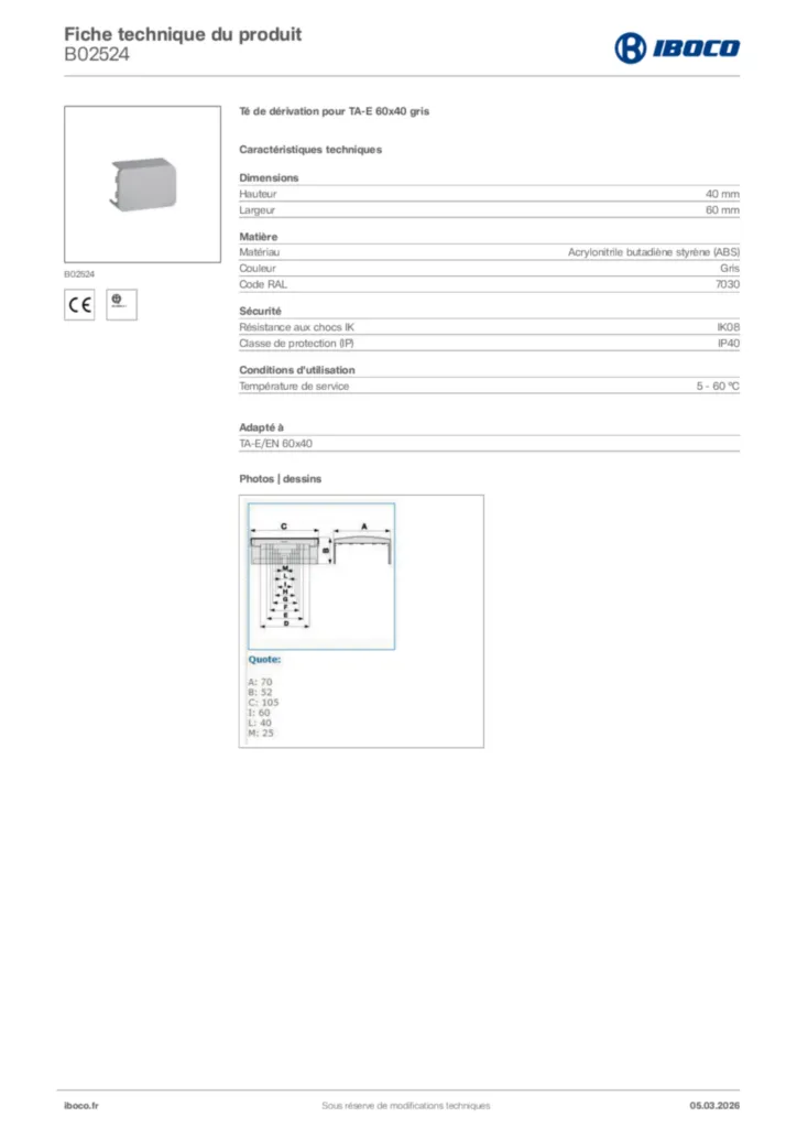 Image Iboco Fiche technique du produit B02524 | Hager France