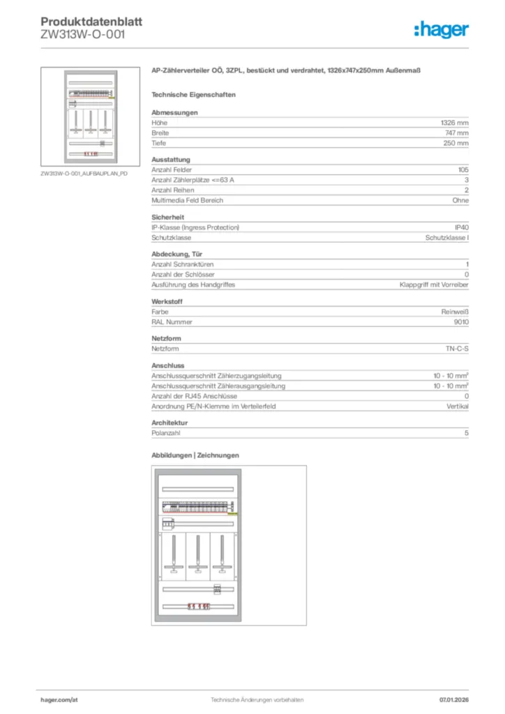 Bild Hager Produktdatenblatt ZW313W-O-001 | Hager Deutschland