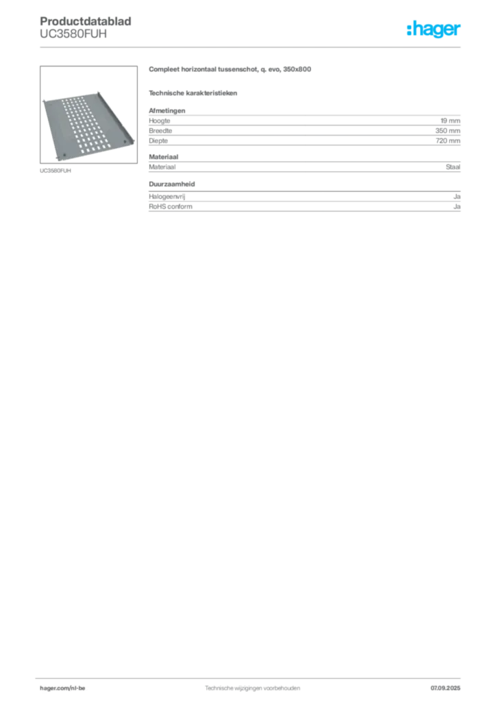Afbeelding Hager Productdatablad UC3580FUH | Hager Belgium
