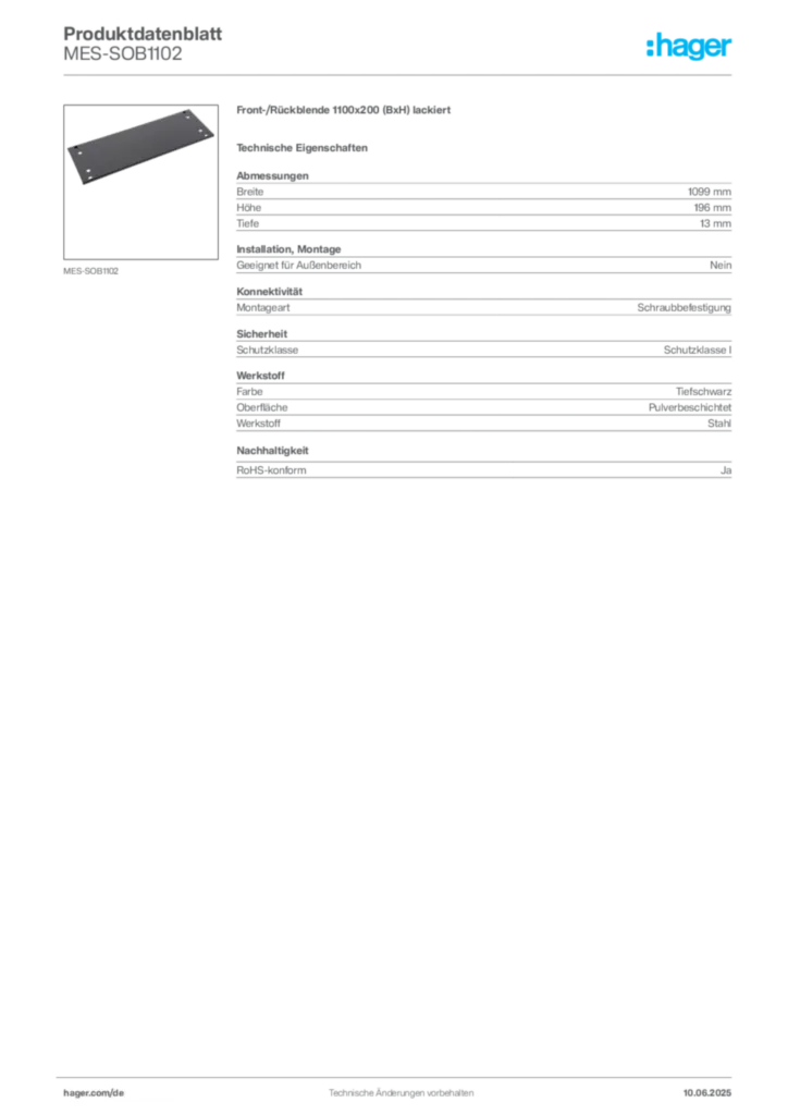 Bild Hager Produktdatenblatt MES-SOB1102 | Hager Deutschland