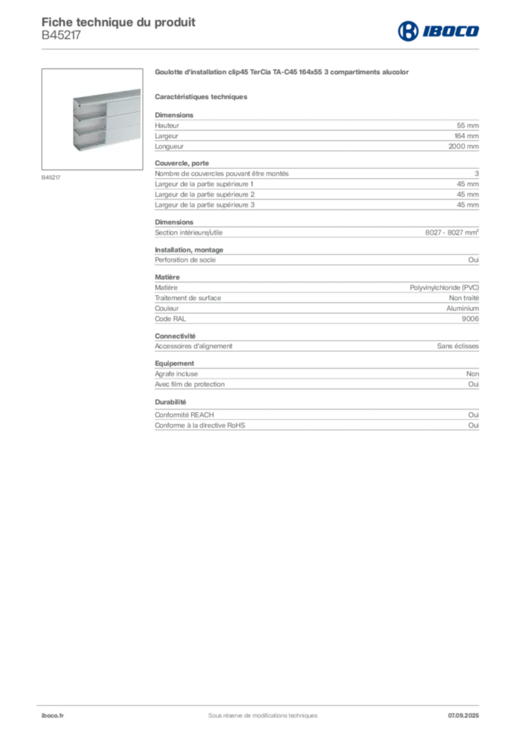 Image Iboco Fiche technique du produit B45217 | Hager France