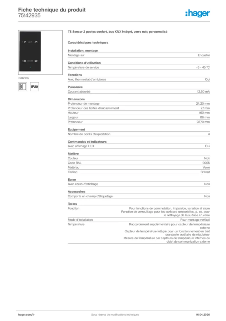 Image Hager Fiche technique du produit 75142935 | Hager France