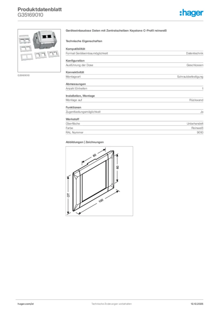 Bild Hager Produktdatenblatt G35169010 | Hager Deutschland