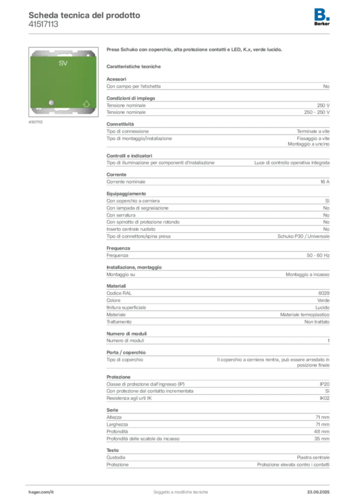 Immagine Berker Scheda tecnica del prodotto 41517113 | Hager Italia