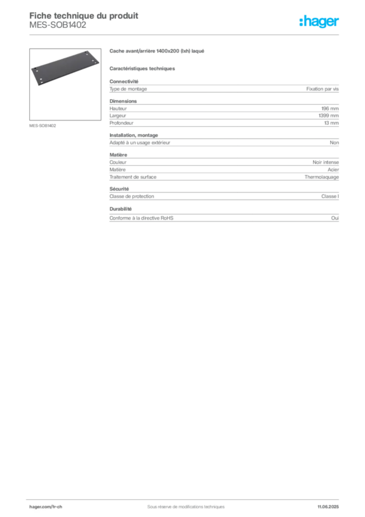 Image Hager Fiche technique du produit MES-SOB1402 | Hager Suisse