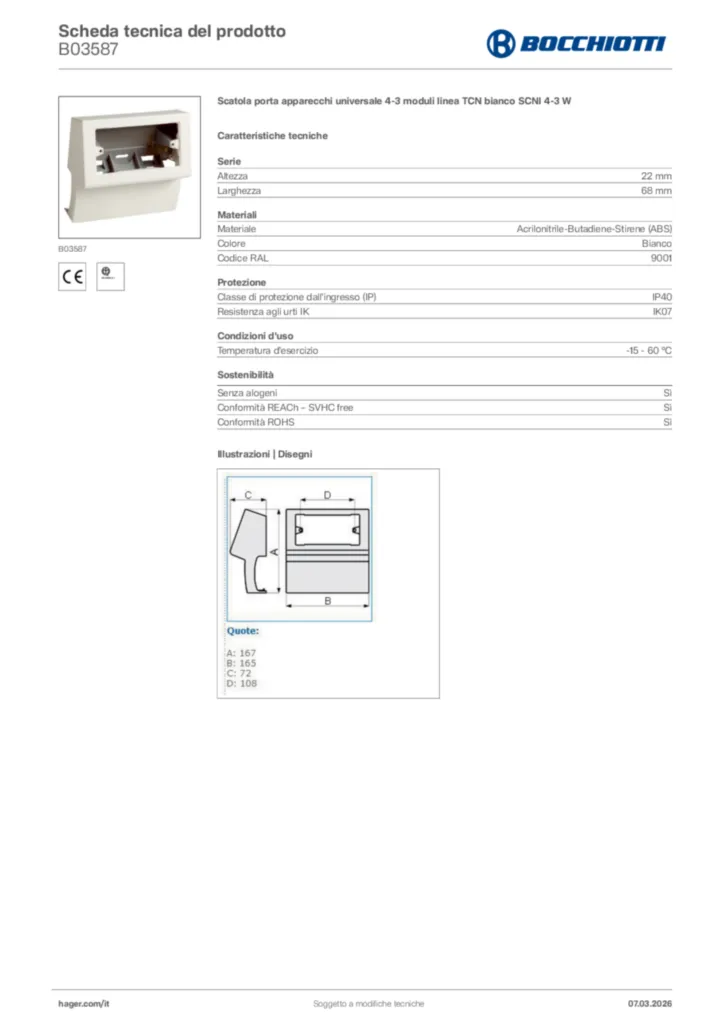 Immagine Bocchiotti Scheda tecnica del prodotto B03587 | Hager Italia
