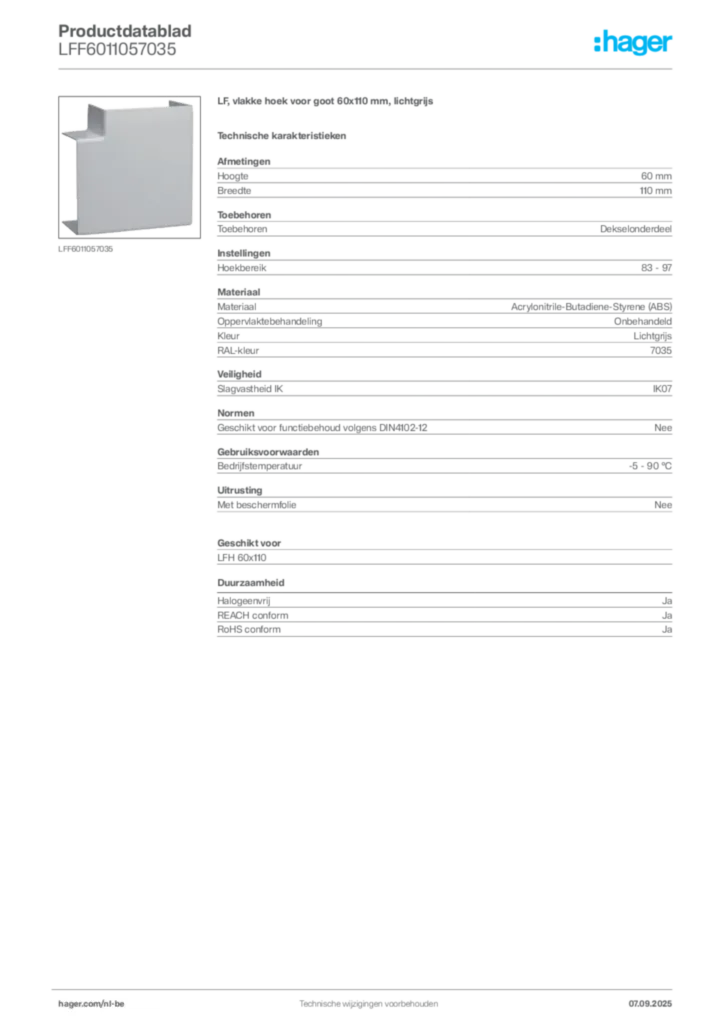 Afbeelding Hager Productdatablad LFF6011057035 | Hager Belgium