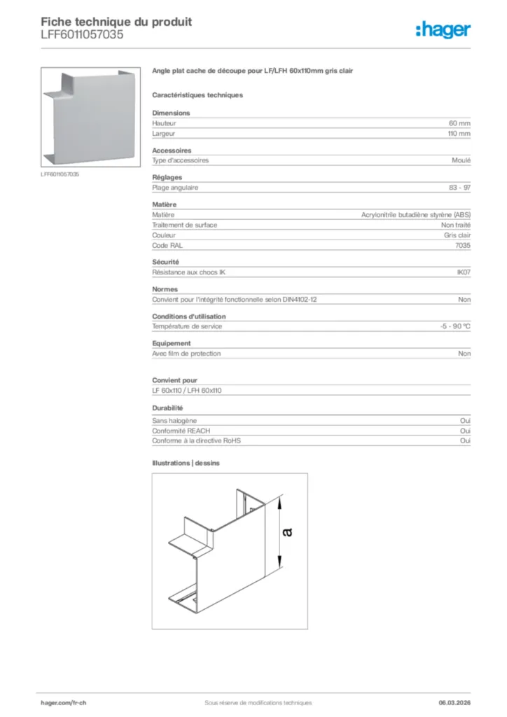 Image Hager Fiche technique du produit LFF6011057035 | Hager Suisse