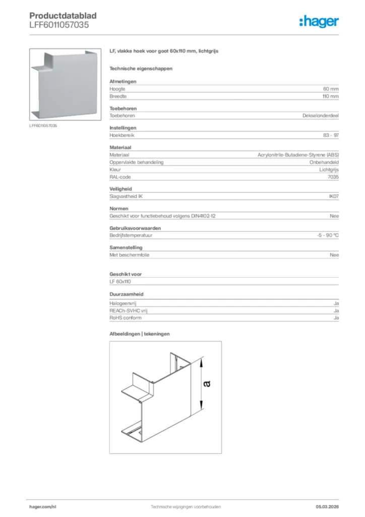 Afbeelding Hager Productdatablad LFF6011057035 | Hager Nederland