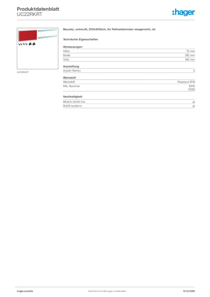 Bild Hager Produktdatenblatt UC22RKRT | Hager Deutschland