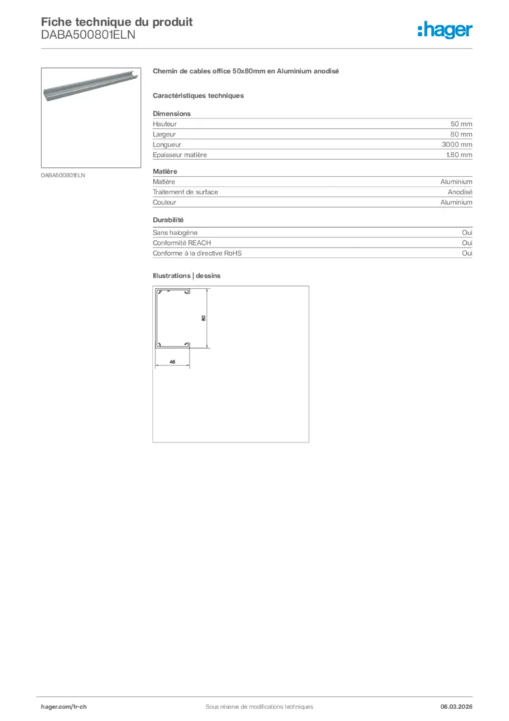 Image Hager Fiche technique du produit DABA500801ELN | Hager Suisse