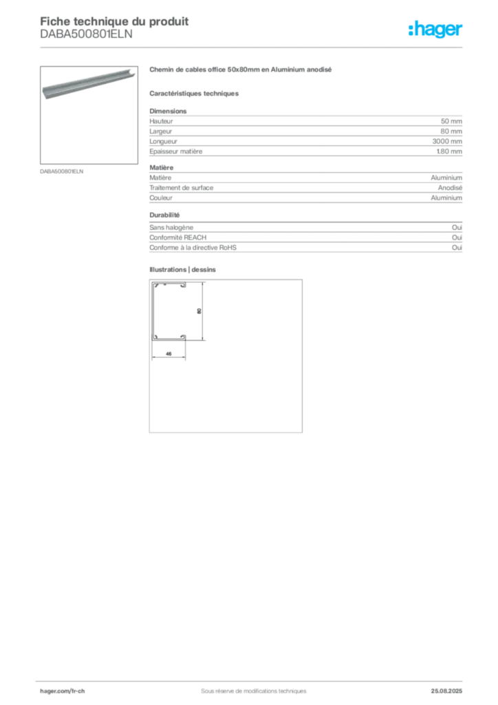 Image Hager Fiche technique du produit DABA500801ELN | Hager Suisse
