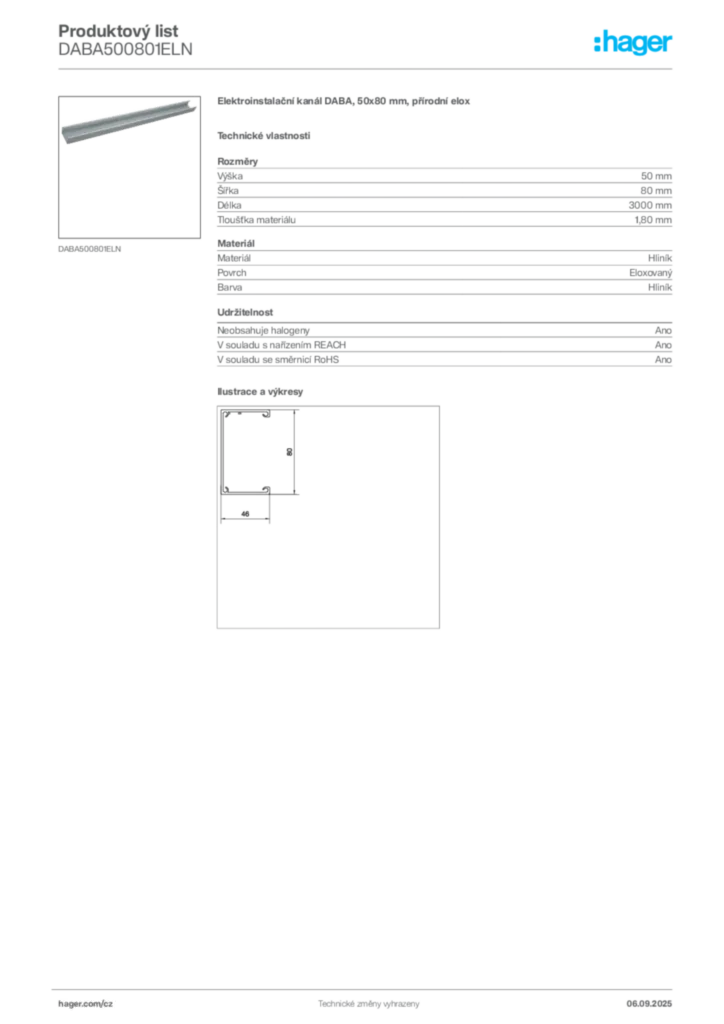 Obrázek Hager Produktový list DABA500801ELN | Hager