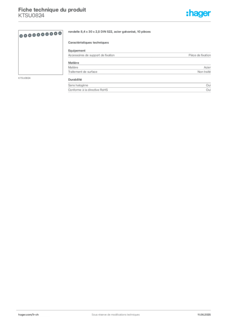 Image Hager Fiche technique du produit KTSU0824 | Hager Suisse