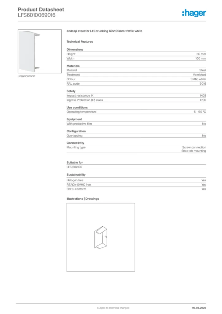 Image Hager Product data sheet LFS6010069016  | Hager Africa