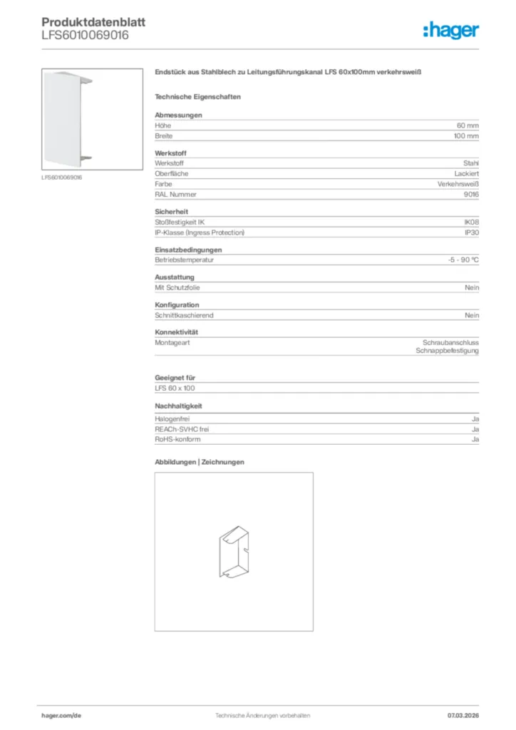 Bild Hager Produktdatenblatt LFS6010069016 | Hager Deutschland