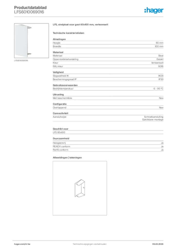 Afbeelding Hager Productdatablad LFS6010069016 | Hager Belgium