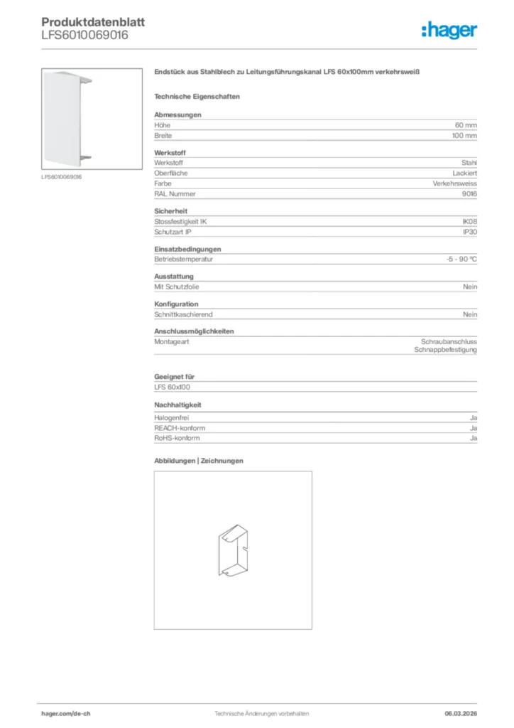 Bild Hager Produktdatenblatt LFS6010069016 | Hager Schweiz