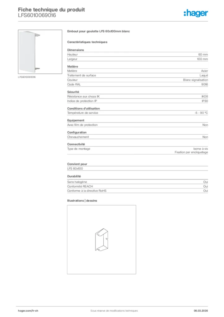Image Hager Fiche technique du produit LFS6010069016 | Hager Suisse
