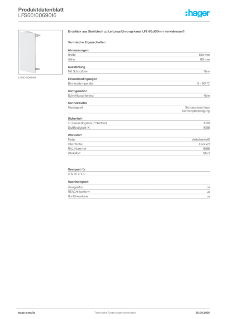Bild Hager Produktdatenblatt LFS6010069016 | Hager Deutschland