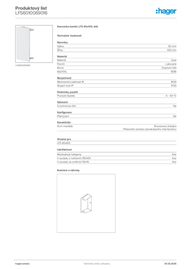 Obrázek Hager Product data sheet LFS6010069016 | Hager