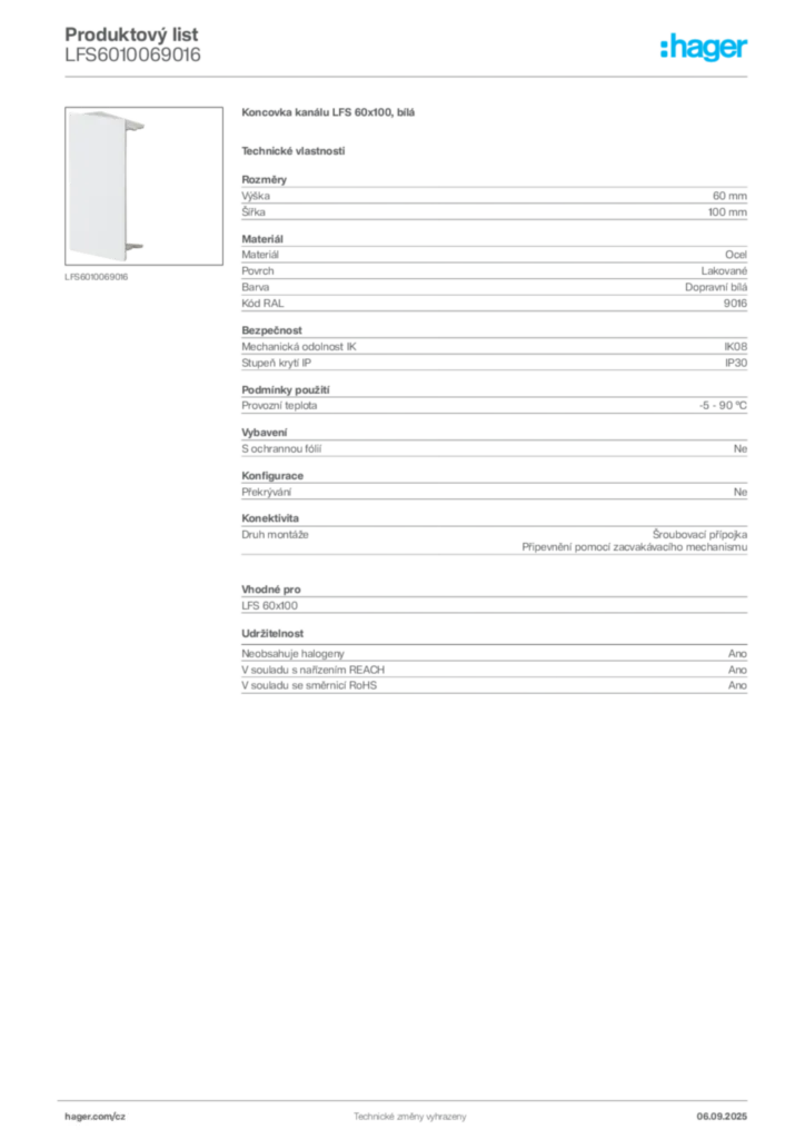 Obrázek Hager Produktový list LFS6010069016 | Hager