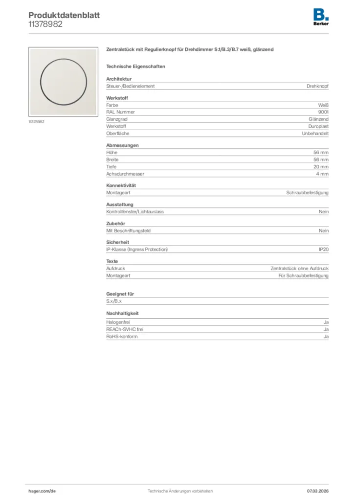 Bild Berker Produktdatenblatt 11378982 | Hager Deutschland