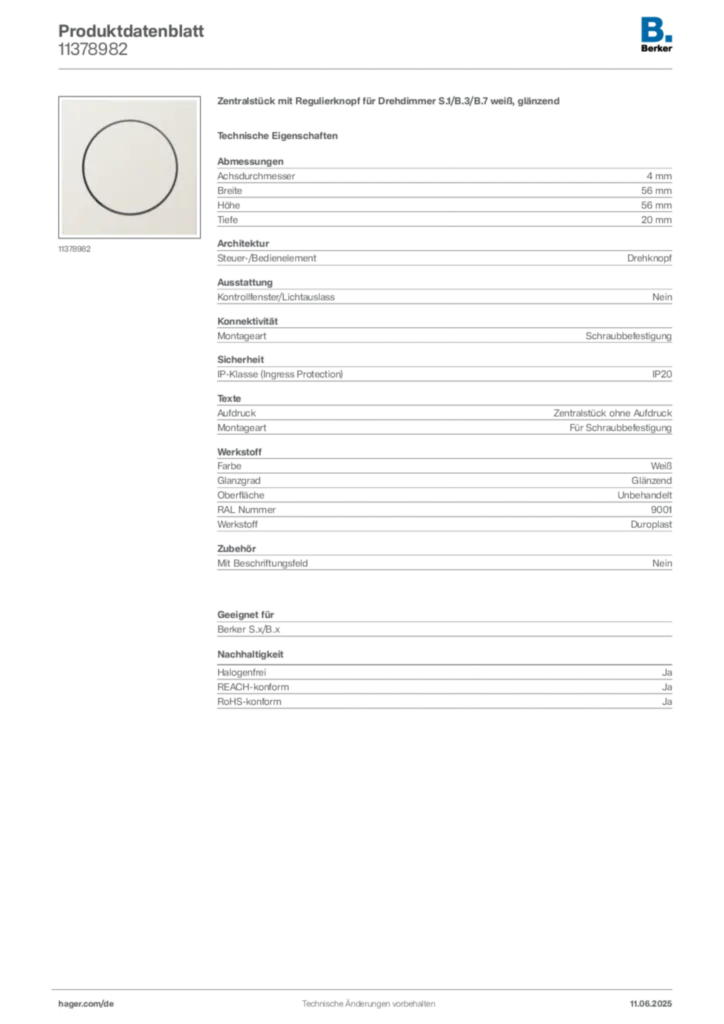 Bild Berker Produktdatenblatt 11378982 | Hager Deutschland