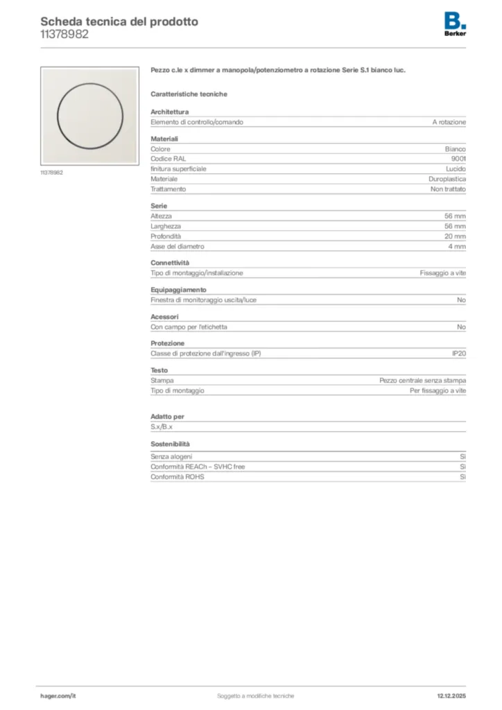 Immagine Berker Scheda tecnica del prodotto 11378982 | Hager Italia