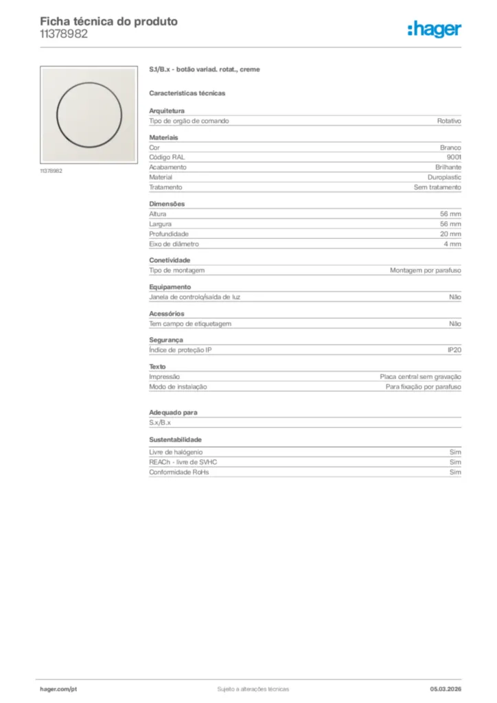 Imagem Hager Ficha técnica do produto 11378982 | Hager Portugal