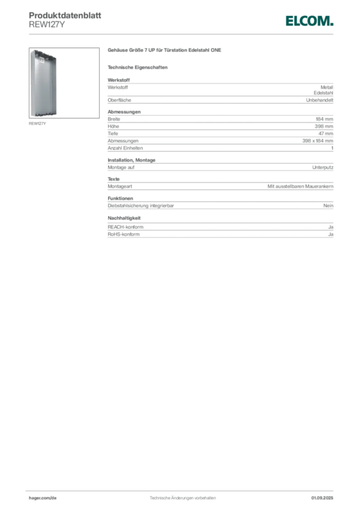 Elcom Produktdatenblatt REW127Y