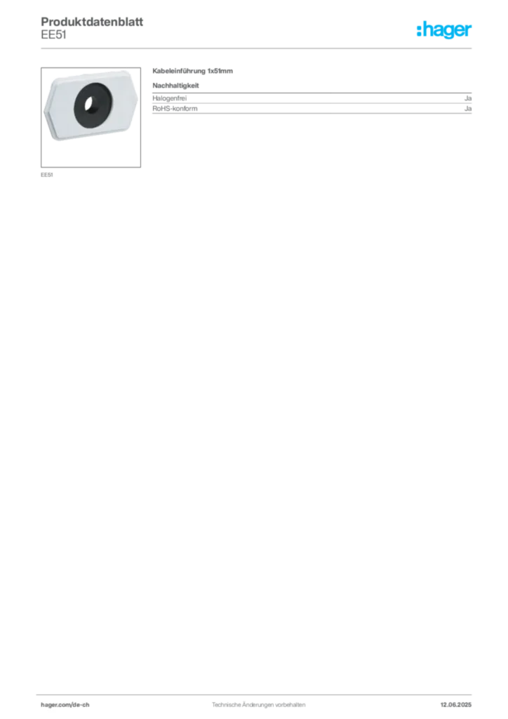 Bild Hager Produktdatenblatt EE51 | Hager Schweiz