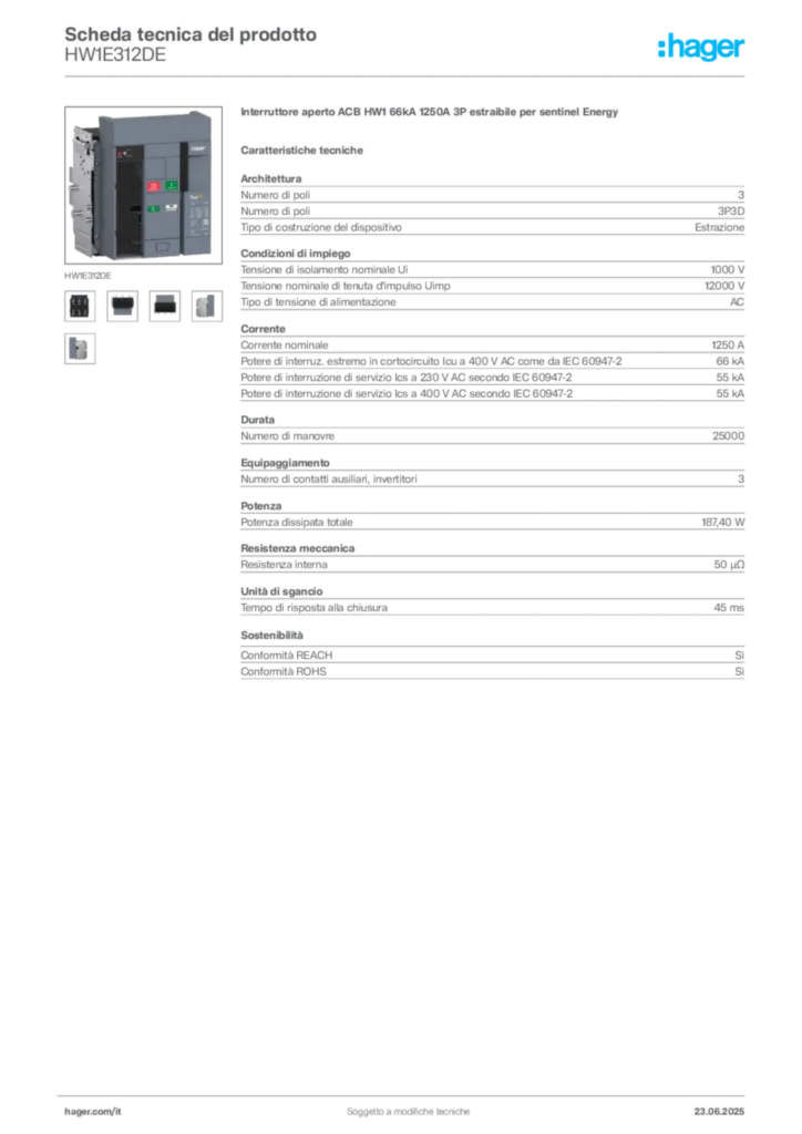 Immagine Hager Scheda tecnica del prodotto HW1E312DE | Hager Italia