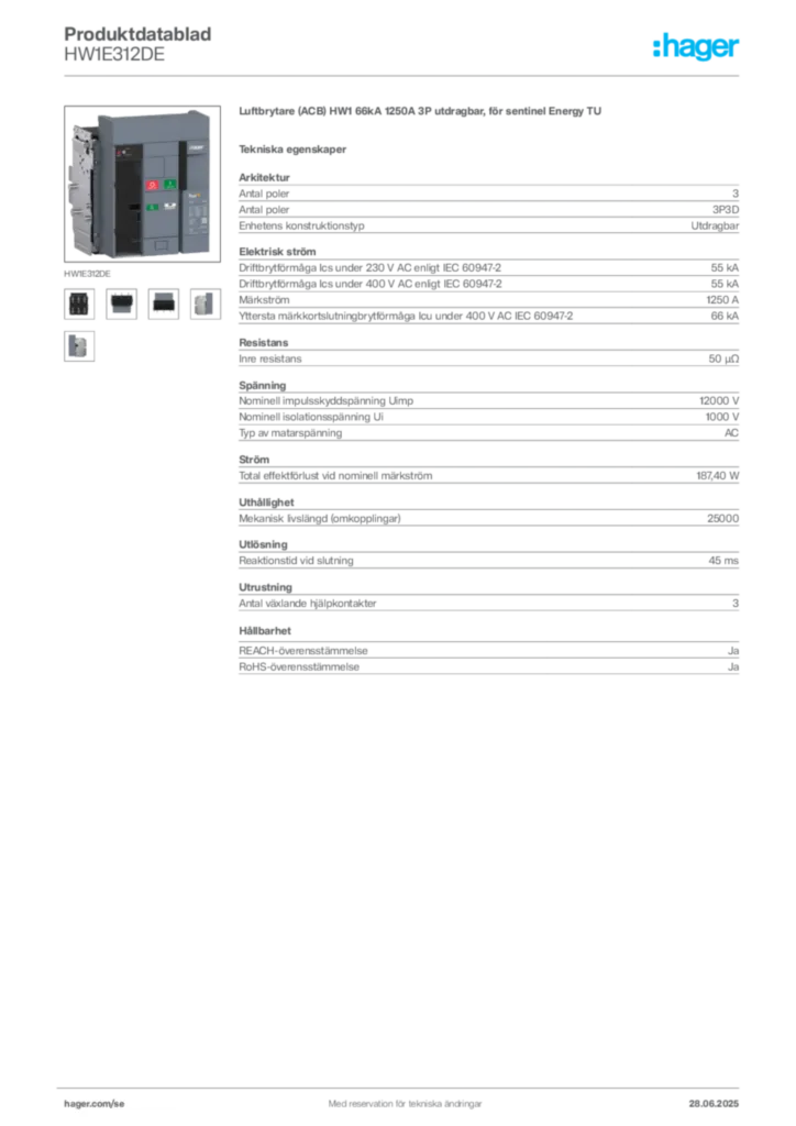 Bild Hager Produktdatablad HW1E312DE | Hager Sverige
