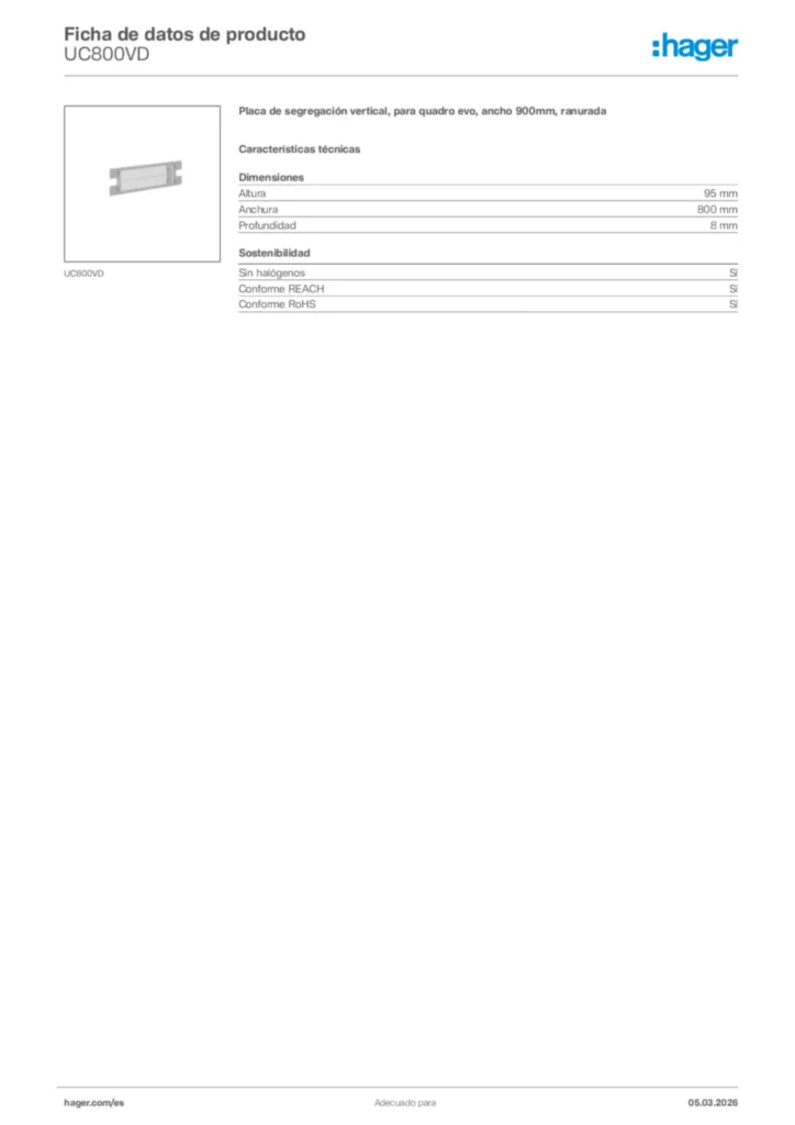 Imagen Hager Ficha de datos de producto UC800VD | Hager España