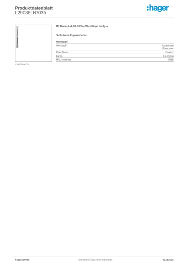 Bild Hager Produktdatenblatt L2903ELN7035 | Hager Deutschland