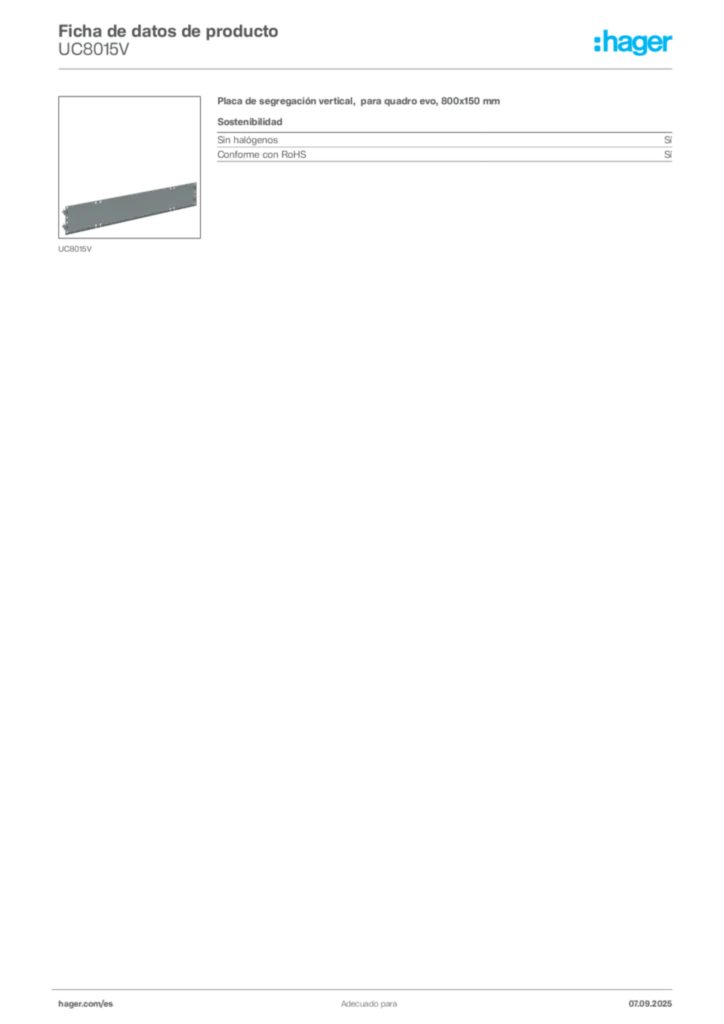 Imagen Hager Ficha de datos de producto UC8015V | Hager España