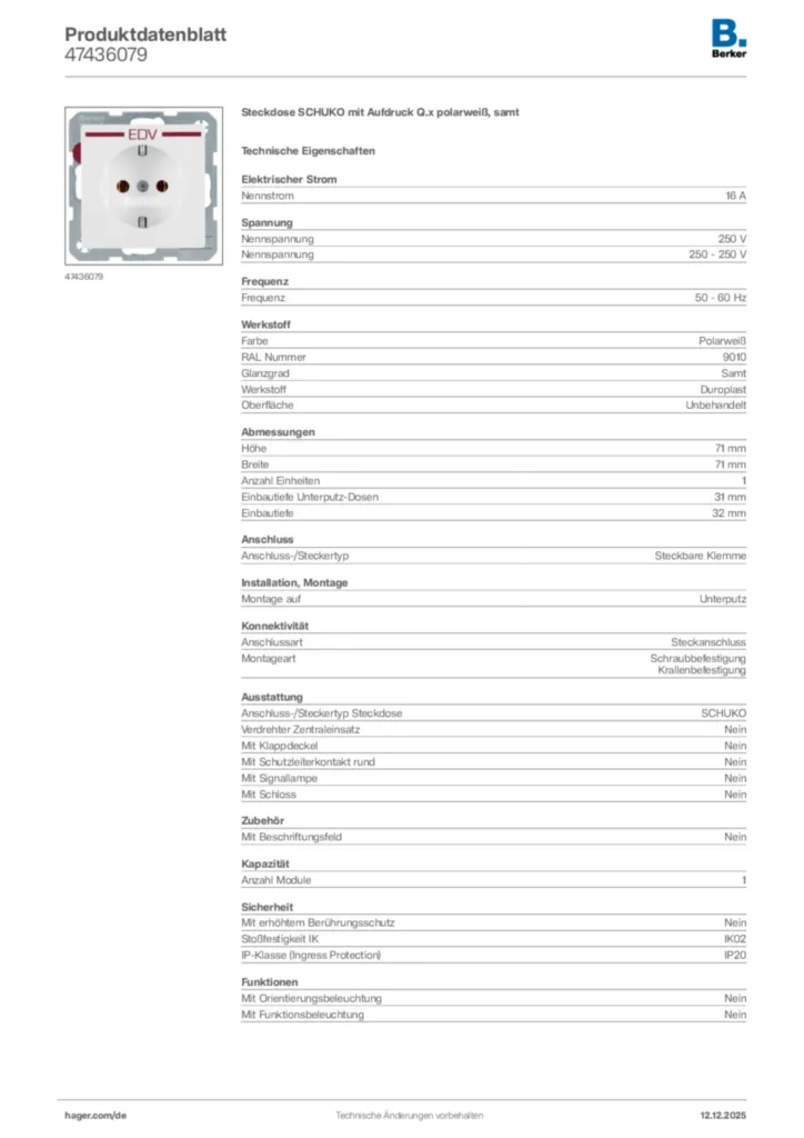 Bild Berker Produktdatenblatt 47436079 | Hager Deutschland