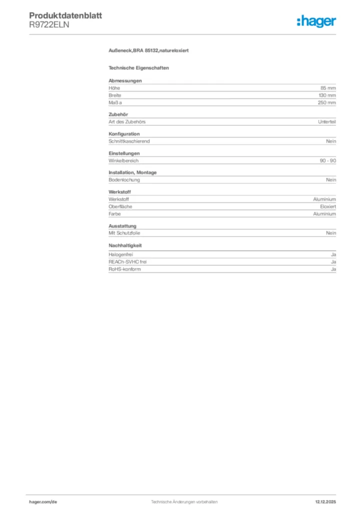 Bild Hager Produktdatenblatt R9722ELN | Hager Deutschland