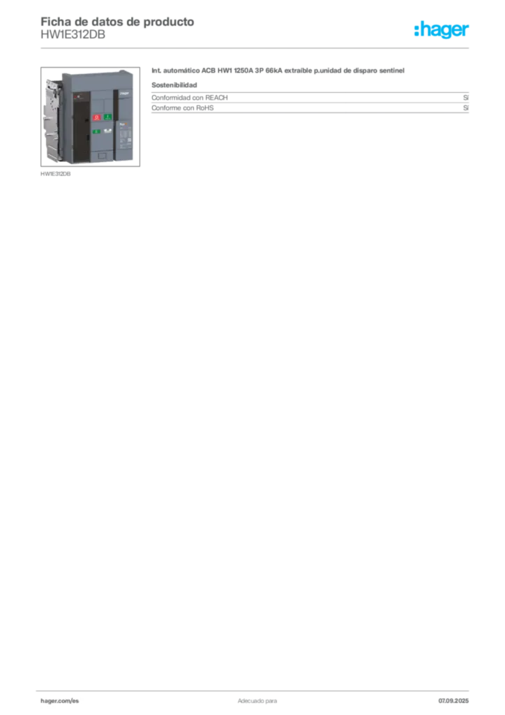 Imagen Hager Ficha de datos de producto HW1E312DB | Hager España