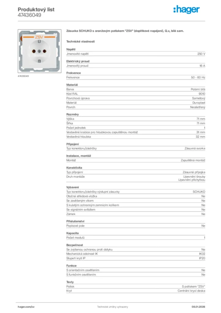 Obrázek Hager Product data sheet 47436049 | Hager
