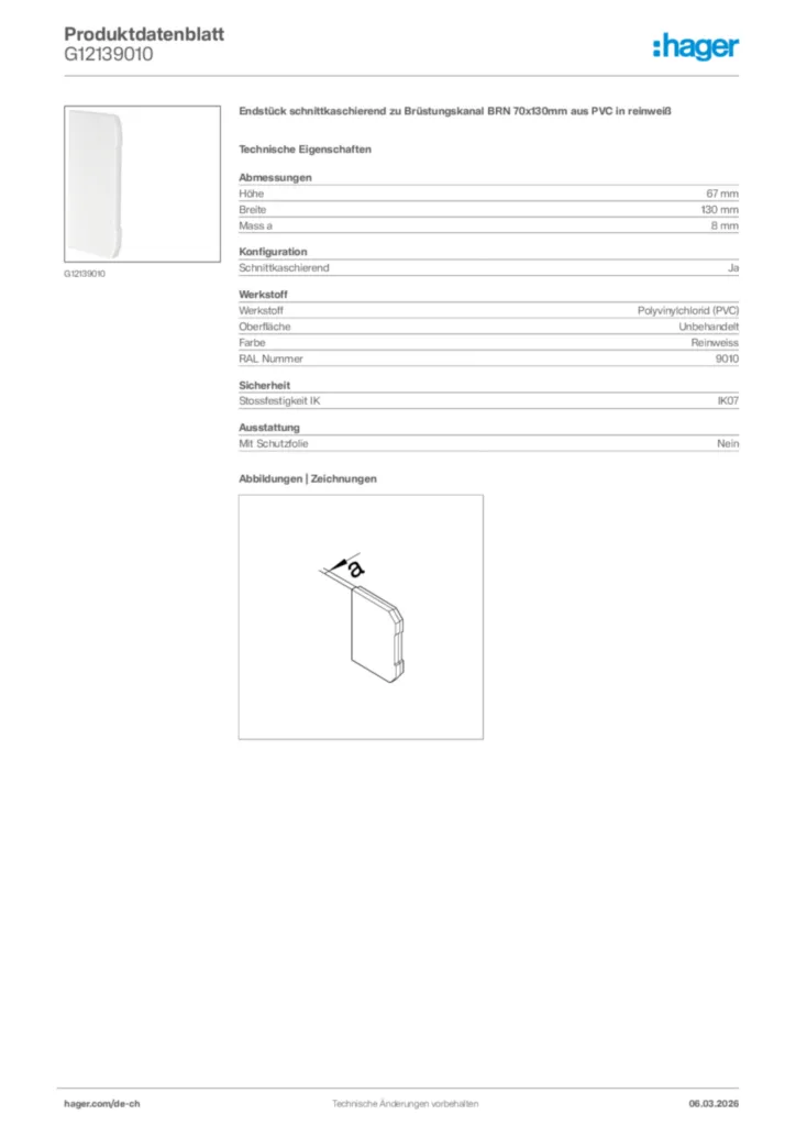 Bild Hager Produktdatenblatt G12139010 | Hager Schweiz