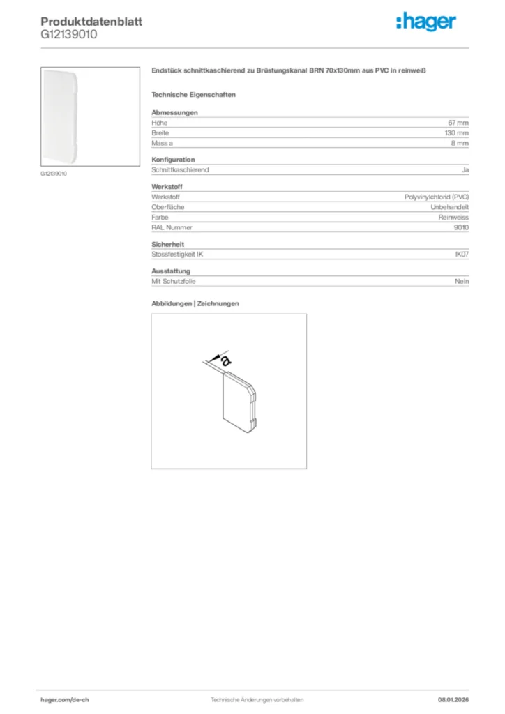 Bild Hager Produktdatenblatt G12139010 | Hager Schweiz