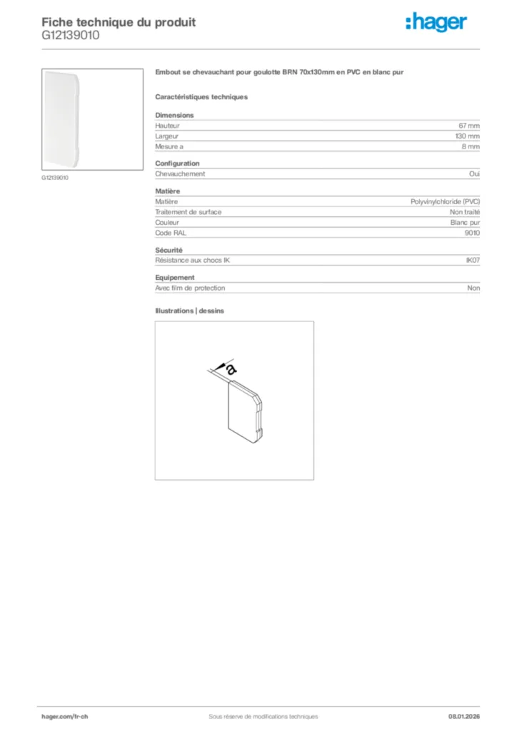 Image Hager Fiche technique du produit G12139010 | Hager Suisse